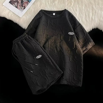 Summer Casual Sportswear Men's Short Sleeve T-Shirt And Shorts Set Loose Fit Trendy Brand Five-Quarter Length Comfortable - Ellianto fashion Men's