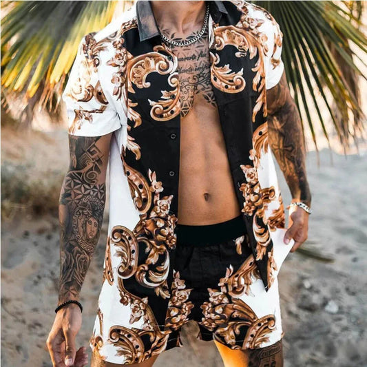 Hawaiian Shirt Sets 3D Printed Men's Fashion Short Sleeves Shirts Oversized Beach Shorts Summer Streetwear Suits Clothing - Ellianto fashion Men's