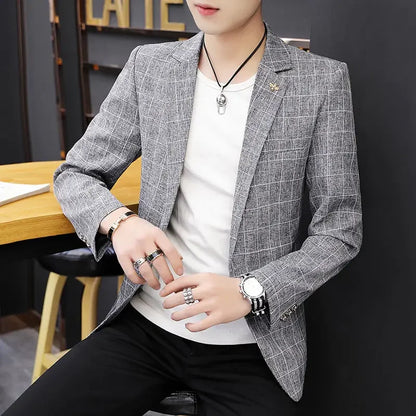 2025 Party Linen Gray Men's Suit Jackets Single Breasted Coat Male Blazer Summer New in Simple Clothing Fashion 2024 Casual Classic - Ellianto fashion Men's