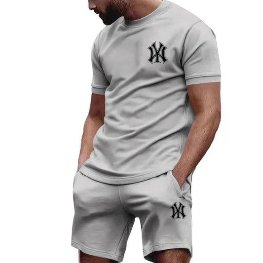 Men's two-piece sportswear, short sleeved T-shirt and pants set, running and fitness sportswear, summer, 2024 - Ellianto fashion Men's