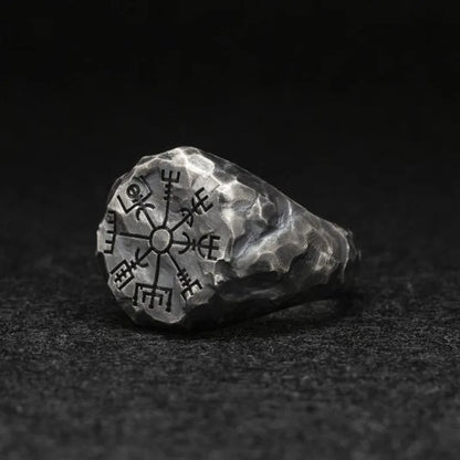 Viking Rune Symbol Rings for Men Vintage Compass Stone Meditation Ring Trendy Jewelry Gifts Open Ring Adjustable - Ellianto fashion Men's