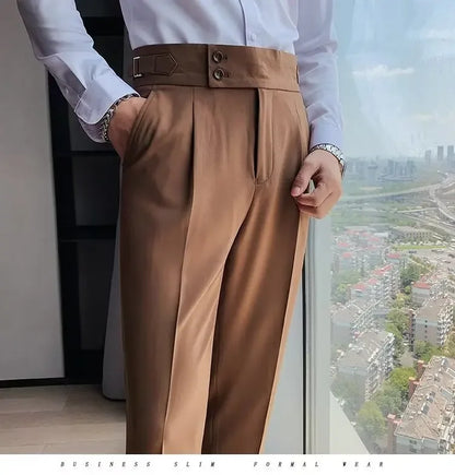 AutumnCasualTrousersMenStraight-LegNarrow-FitHigh-WaistedSlimsBritishStyleSuit Pants BusinessAttire - Ellianto fashion Men's