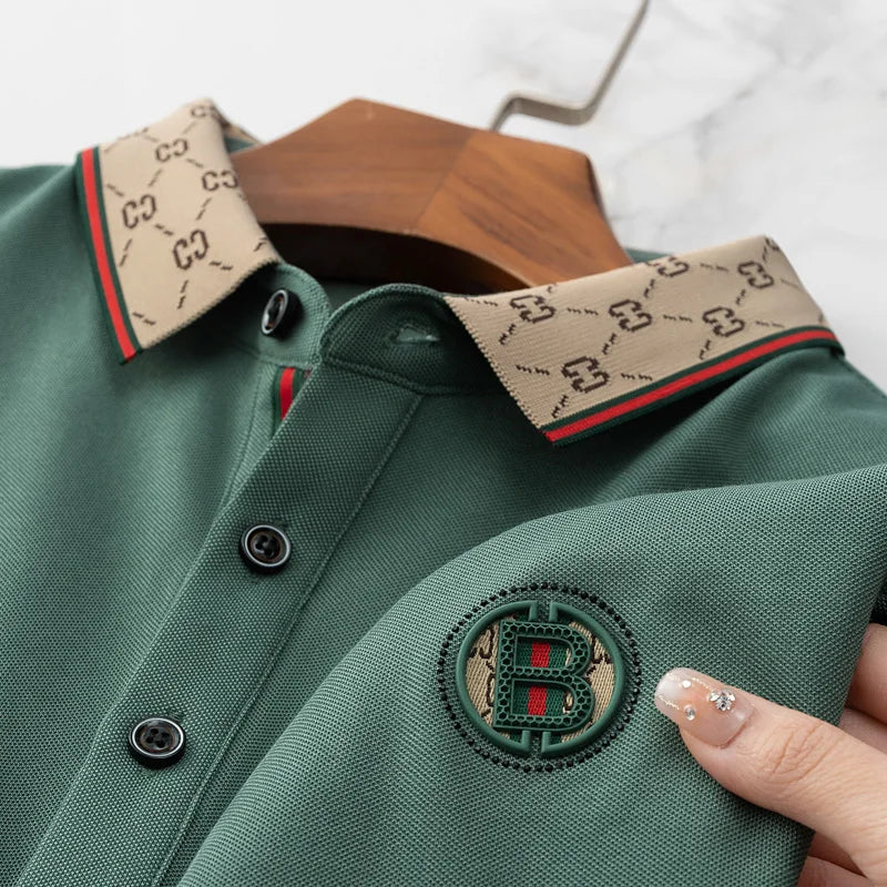 Men's Fashion 2025 Short sleeved Summer Polo Shirt High end Design Exquisite Ice Silk Embroidered Breathable T-shirt - Ellianto fashion Men's
