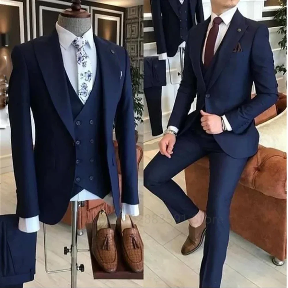 3 Pieces Groom Wear Green Men Suits 2025 Slim Fit Peak Lapel One Button Wedding Tuxedo Terno Masculino (Jacket+Pants+Vest+Tie） - Ellianto fashion Men's