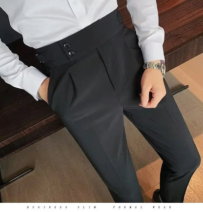 AutumnCasualTrousersMenStraight-LegNarrow-FitHigh-WaistedSlimsBritishStyleSuit Pants BusinessAttire - Ellianto fashion Men's