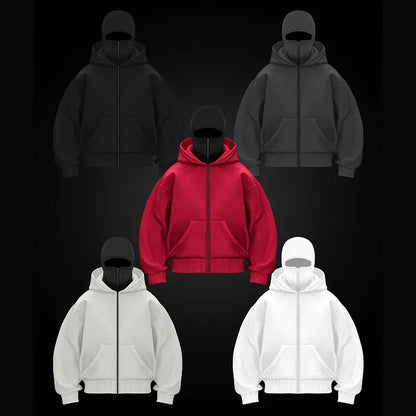 Men’s Balaclava Hoodie – Lightweight Y2K Gothic Harajuku Style with Double Hood, Zipper, and Mask for Winter Streetwear Comfort
