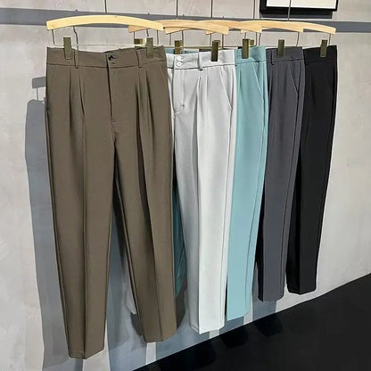 Straight Slim Fit Man 9 Cropped Suits Pants Vintage Elegant Suit Trousers for Men Summer 2025 Work Wear Fashion Luxury Clothing - Ellianto fashion Men's