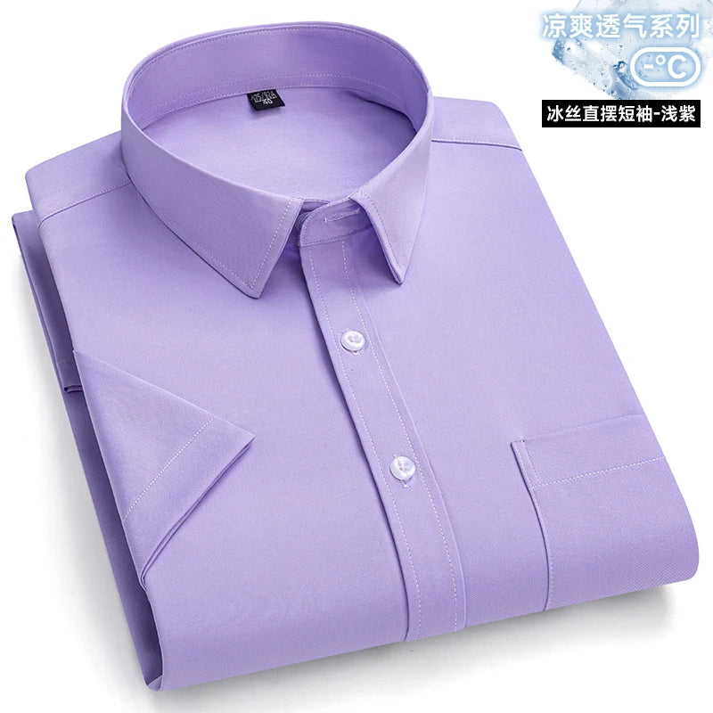 New Anti-Wrinkle Men Shirts Short Sleeves Dress Shirts For Men Slim Fit Camisa Social Business Blouse Pocket White Shirt S-7XL - Ellianto fashion Men's