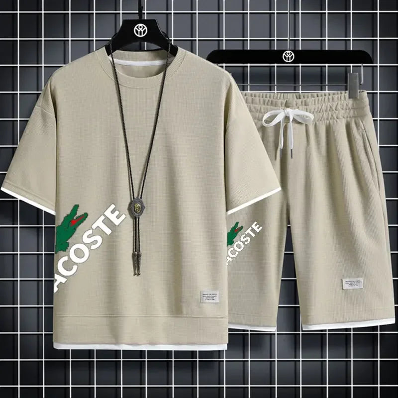 2025 sets of 2 pieces, waffle prints, men's shorts, summer sportswear, men's fashion, comfort and fashion, sportswear sets - Ellianto fashion Men's