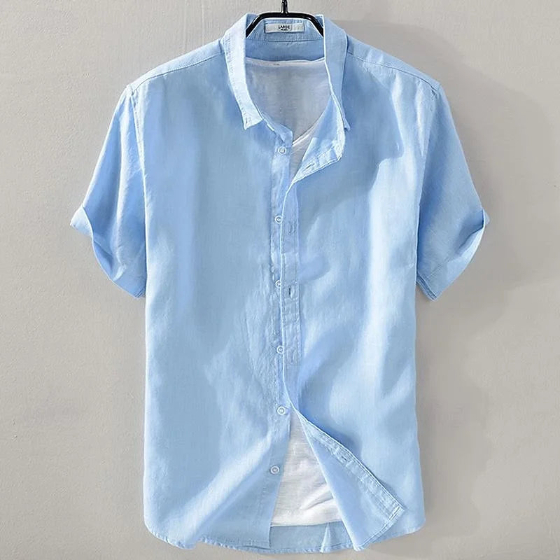 Hawaiian men's short-sleeved tops solid color fashion shirts men's tops 100% cotton and linen slim fit street outdoor daily - Ellianto fashion Men's