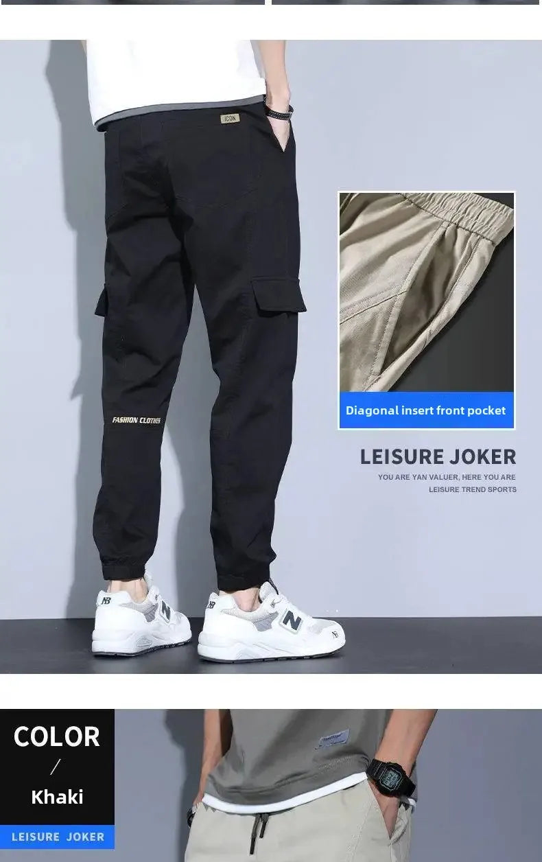 Summer Thin Men's Harajuku Cargo Pants Loose-Fit Sports Trendy Versatile Ankle-Length Casual Trousers - Ellianto fashion Men's
