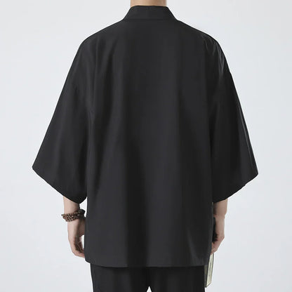 Kimono Men Cloak Kimono Para Hombre Black Coat White Cloak Beach Shirt Summer Haori Men Unisex Samurai Clothing Japanese Men - Ellianto fashion Men's