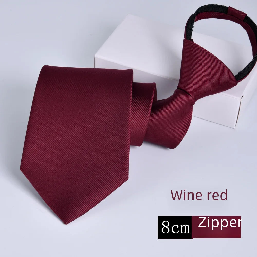 Men's Zip-up Ties Professional Easy-pull Solid Color Wine Red Business Administrative 8cm For Graduation Performances - Ellianto fashion Men's