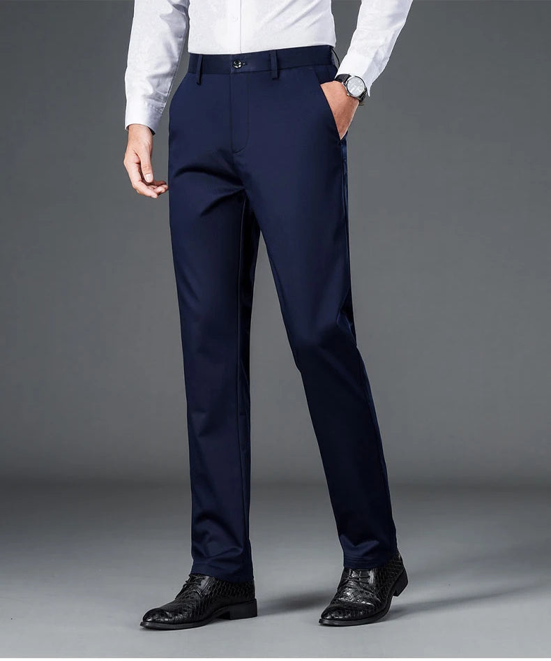 Men's lightweight business casual pants with micro elasticitymen's quick drying pantsnew straight leg office black deep bluepant - Ellianto fashion Men's