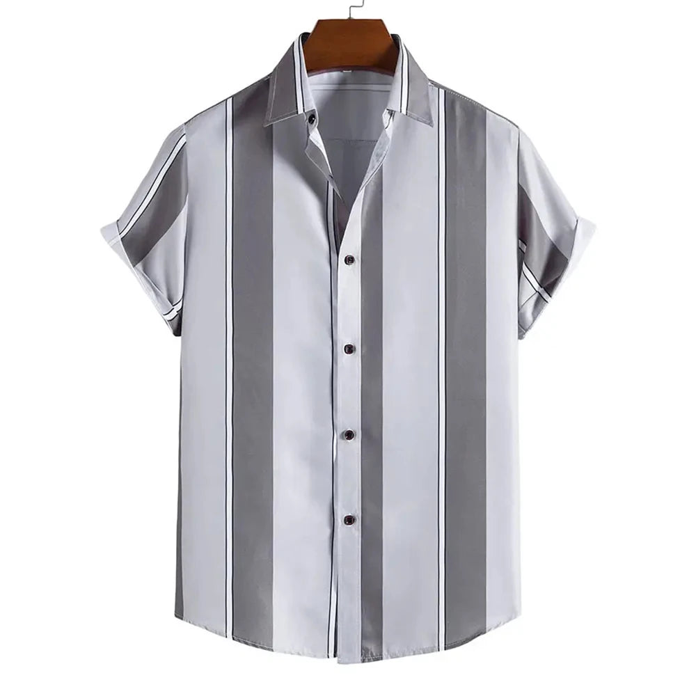 Summer New Short Sleeve Printed Shirt Men's Shirt Collar Casual Fashion Striped Shirt Thin Short Sleeve Shirt Men's - Ellianto fashion Men's