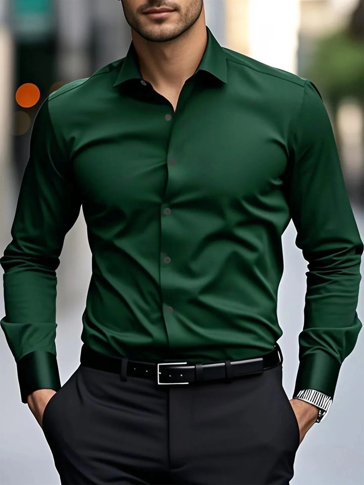 Men's Casual Long Sleeve White Shirt Spring Autumn Slim Fit Formal Workwear Shirt Comfortable Breathable Office Shirt - Ellianto fashion Men's