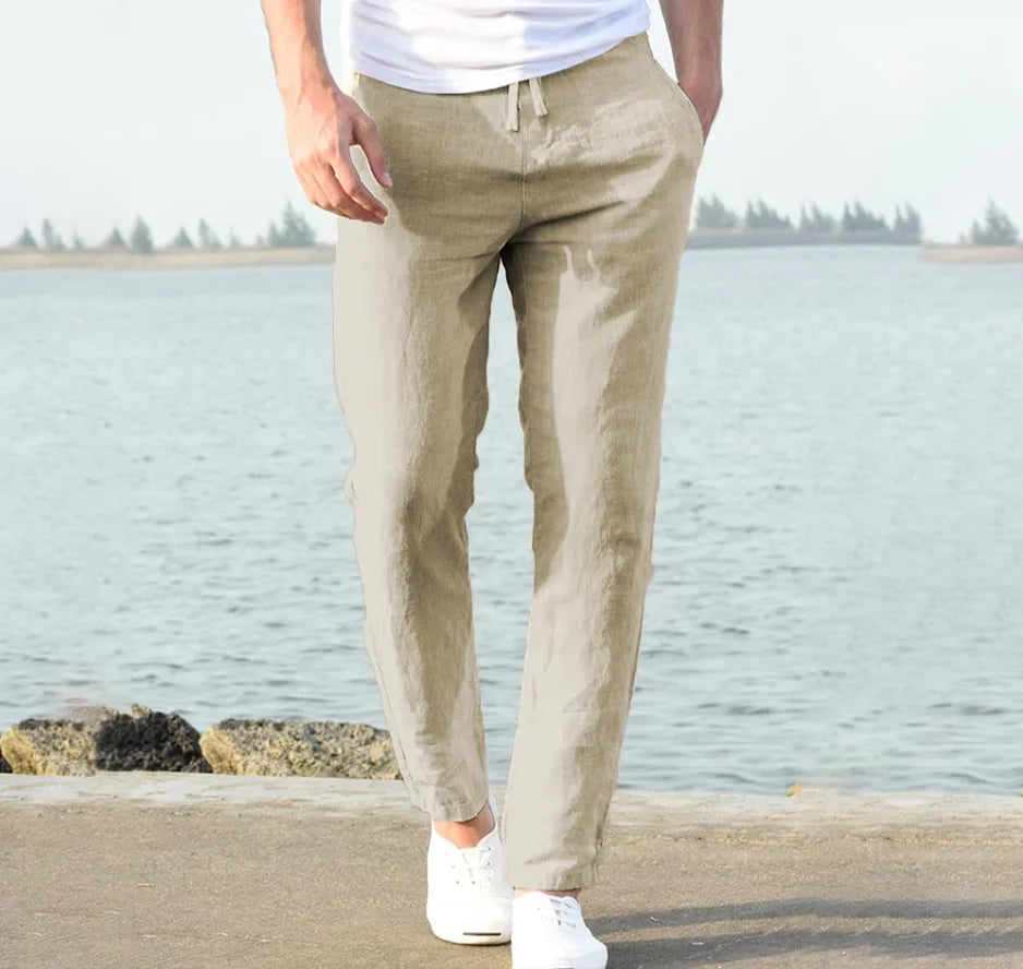 Men's Cotton Linen Pants Joggers Sweatpants Streetwear Breathable Solid Color Linen Trousers Vacation Summer Loose Pants S-5XL - Ellianto fashion Men's