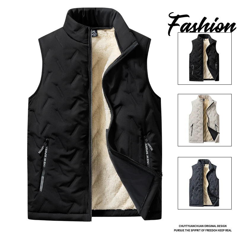 Autumn and winter fashion men's cotton vest jacket casual multifunctional plus size warm standing collar sleeveless men's top - Ellianto fashion Men's