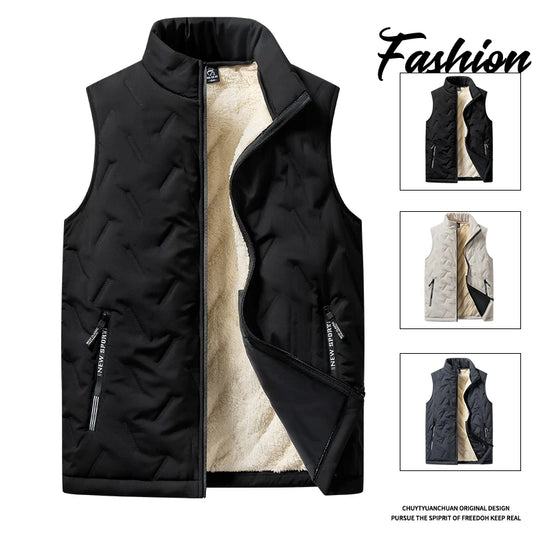 Autumn and winter fashion men's cotton vest jacket casual multifunctional plus size warm standing collar sleeveless men's top - Ellianto fashion Men's