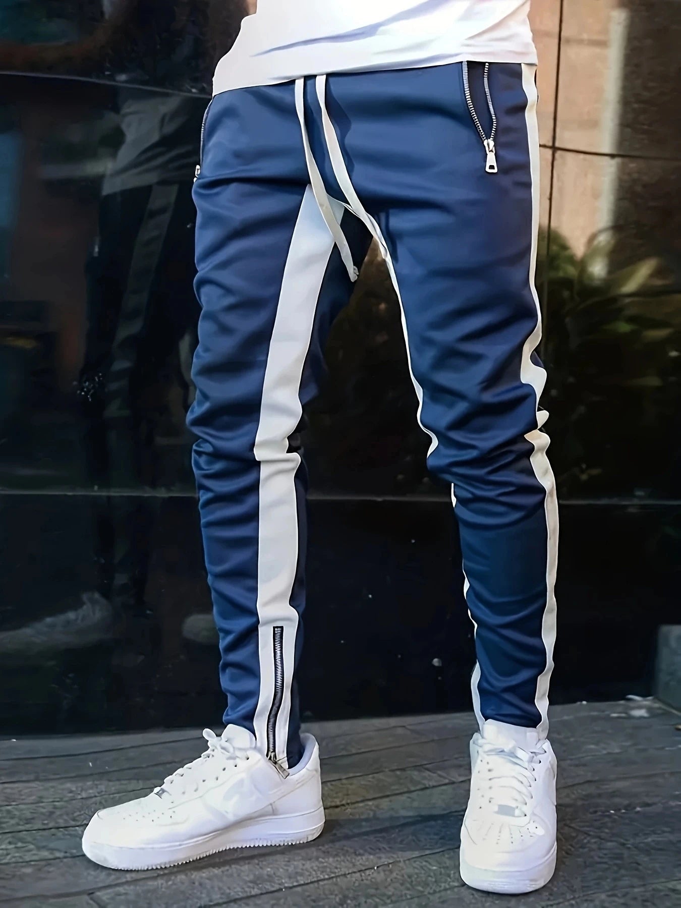 Men Sweatshirts Jogging Pants Men Casual Pants Men Stylish Color Block Zip Pockets Drawstring Sports Skinny Pants Trousers Pants - Ellianto fashion Men's