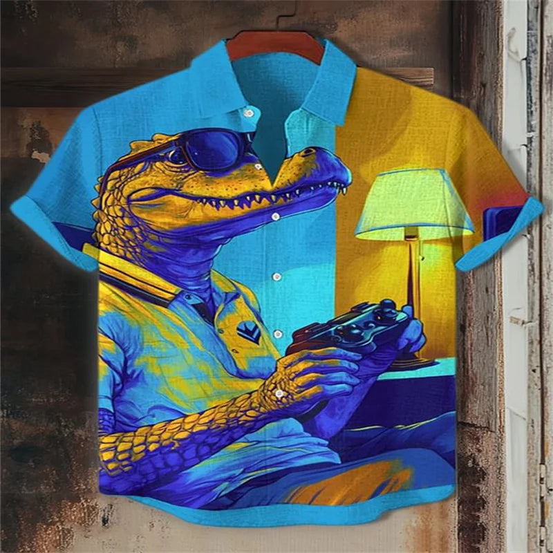 Men's trendy imitation linen crocodile shirt, high-quality and fashionable casual shirt - Ellianto fashion Men's