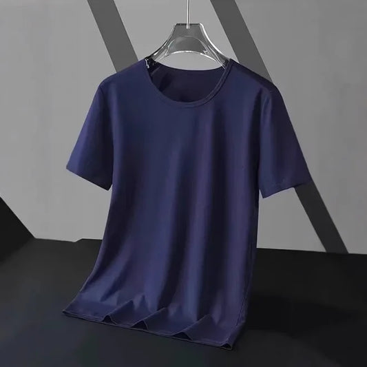 Summer Modal Ice Silk Thin Short Sleeve Men's T-shirt Pure Color Half Sleeve Base Shirt Hot Sale Of The Season Body Fit Tee Crew - Ellianto fashion Men's