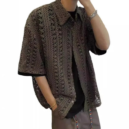 Summer Vintage American-Style Knit Shirt – Breathable, Loose-Fit Comfort and Effortless Military-Green Casual Elegance for the Modern Gentleman