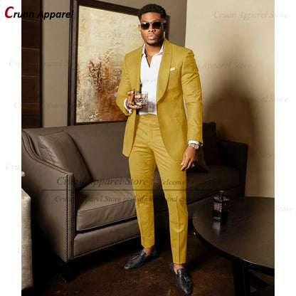 2025 Green Suits for Men Tailor-made Groom Wedding Suits Tuxedo Best Man Blazer Pants 2 Pieces Trendy Fashion Marriage Costume - Ellianto fashion Men's