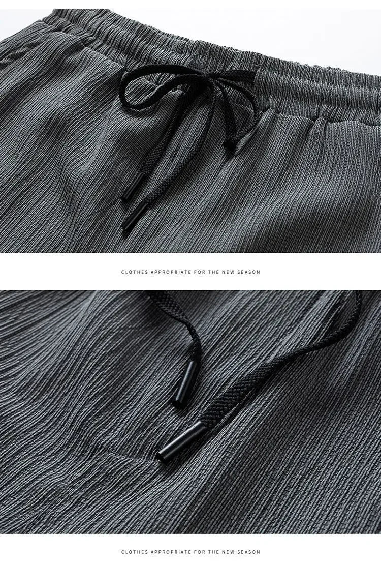Ice Silk Men's Summer Loose Large Size Casual Sports Set Short Sleeve Seven Pants Two Piece Set Comfortable Breathable Clothing - Ellianto fashion Men's