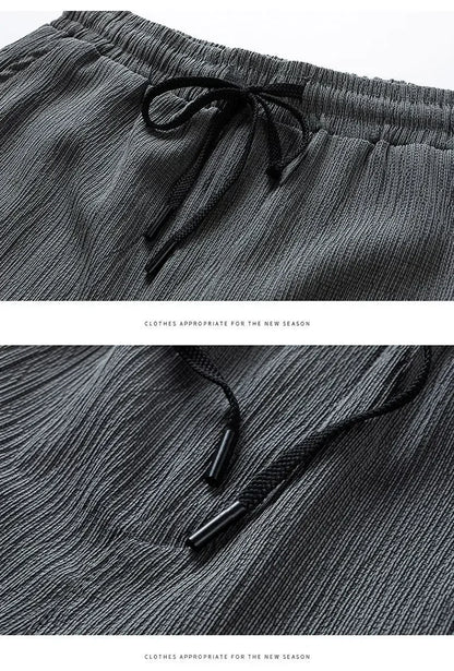 Ice Silk Men's Summer Loose Large Size Casual Sports Set Short Sleeve Seven Pants Two Piece Set Comfortable Breathable Clothing - Ellianto fashion Men's