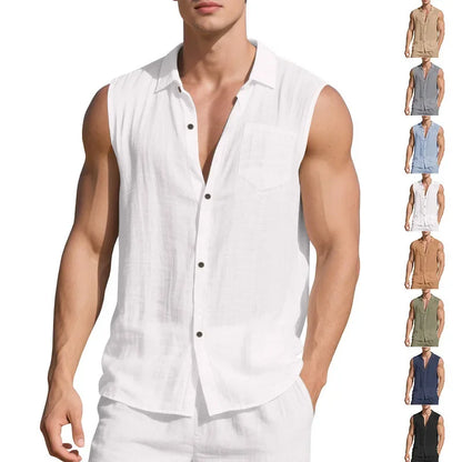 Men’s Summer Linen Sleeveless Open Shirt – Lightweight, Breathable Comfort with Relaxed, Sophisticated Style for the Modern Gentleman