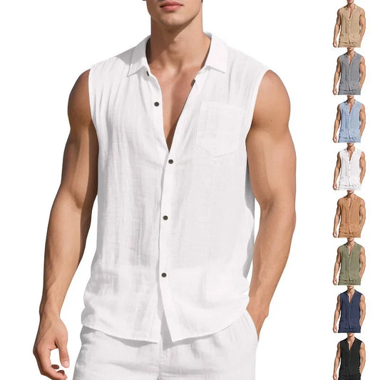 Men’s Summer Linen Sleeveless Open Shirt – Lightweight, Breathable Comfort with Relaxed, Sophisticated Style for the Modern Gentleman