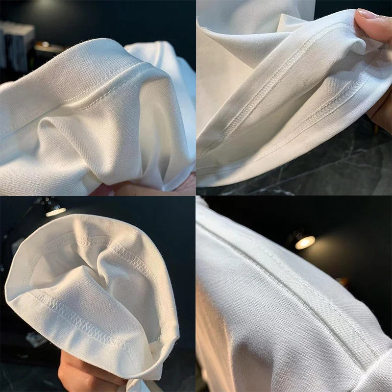 100% Cotton Solid Color White T-shirt Men's Summer 2025 New High quality Short Sleeve Tee Loose Casual Black Tops mens clothing