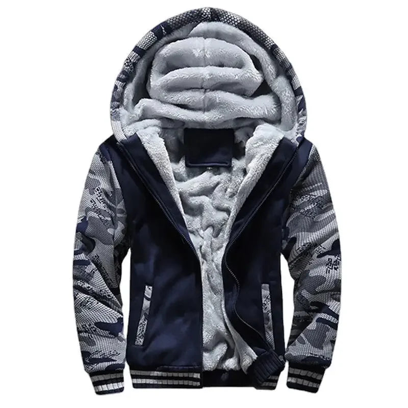 Men’s Hooded Fleece-Lined Baseball Jacket – Warm, Thickened Sweatshirt with Sporty Korean Style for Autumn-Winter Comfort