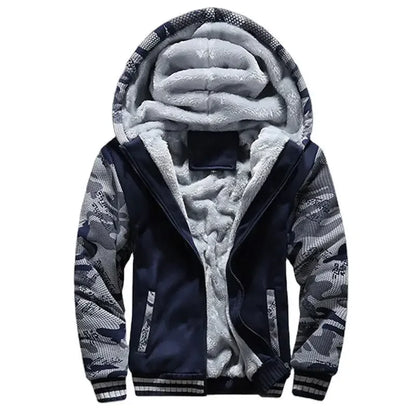 Men’s Hooded Fleece-Lined Baseball Jacket – Warm, Thickened Sweatshirt with Sporty Korean Style for Autumn-Winter Comfort