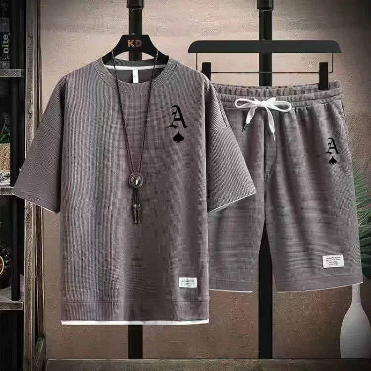 Set A stylish and casual men's sportswear set of short-sleeved T-shirt and summer sportswear shorts, a two-piece set for daily casua - Ellianto fashion Men's