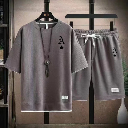Set A stylish and casual men's sportswear set of short-sleeved T-shirt and summer sportswear shorts, a two-piece set for daily casua - Ellianto fashion Men's