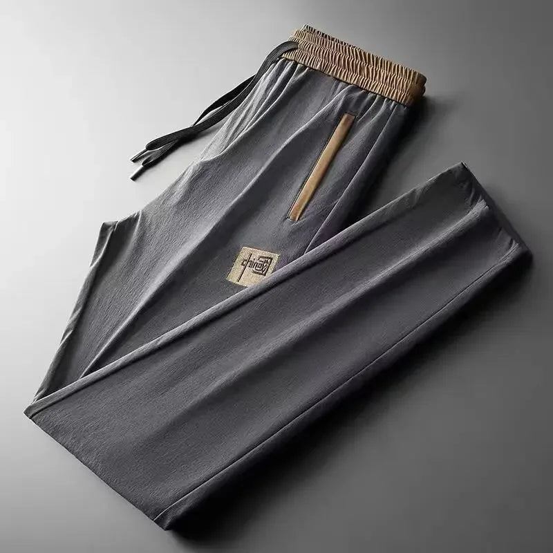 Men’s Summer Casual Pants – Lightweight, Quick-Dry Sporty Sweatpants with Elastic Waist, Trendy Zipper Design, and Comfortable Versatile Fit