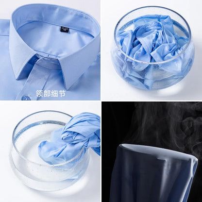 New Anti-Wrinkle Men Shirts Short Sleeves Dress Shirts For Men Slim Fit Camisa Social Business Blouse Pocket White Shirt S-7XL - Ellianto fashion Men's