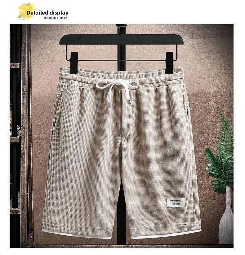 Casual Men's Sportswear Set Summer Short Sleeve Drawstring Shorts Loose Five-Quarter Pants Thin Male Outfit Two-Piece Suit - Ellianto fashion Men's
