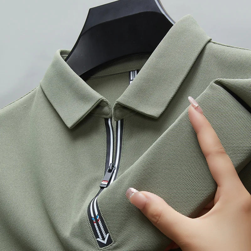 Men's high quality summer new lapel men's short sleeve polo shirt fringe ventilate business casual men's polo shirt M-4XL GP237 - Ellianto fashion Men's