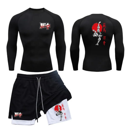 Men’s & Women’s Stylish Sports Set – Quick-Dry Fitness Wear with Baki Hanma Print & 2-in-1 Shorts