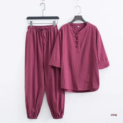 Men's Chinese Style Buddhist Zen Suit Cotton Linen Outfit For Paying Respect To Buddha Women's Version Zen Tang Costume - Ellianto fashion Men's