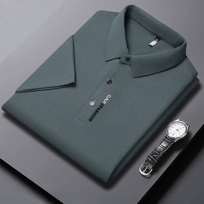 Men's Short Sleeve Solid Color Polo Shirt Breathable Comfortable Elastic Top New Arrivals Casual Business Style - Ellianto fashion Men's