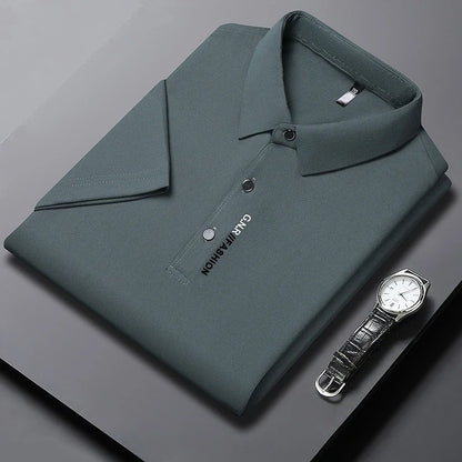 Men's Short Sleeve Solid Color Polo Shirt Breathable Comfortable Elastic Top New Arrivals Casual Business Style - Ellianto fashion Men's