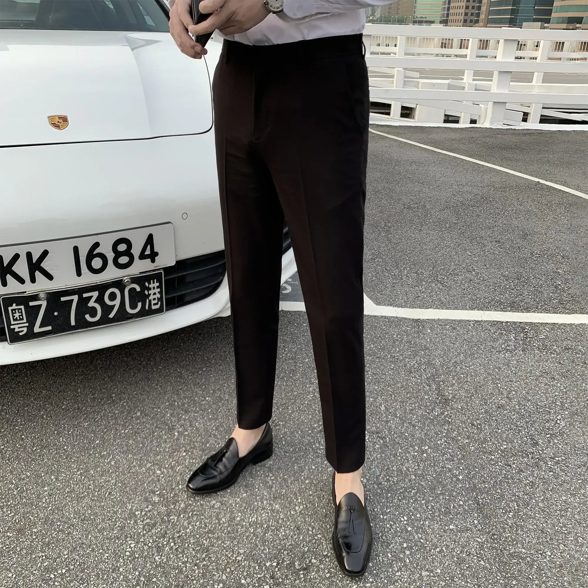 2025 Tressed Male Suit Trousers White Slim Fit Men's Summer Pants Straight 2024 Luxury Formal Work Wear New In Fabric Elegant Luxury - Ellianto fashion Men's