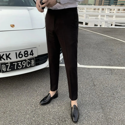 2025 Tressed Male Suit Trousers White Slim Fit Men's Summer Pants Straight 2024 Luxury Formal Work Wear New In Fabric Elegant Luxury - Ellianto fashion Men's
