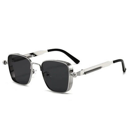 Men Driving Sunglasses Vintage Steampunk Square Sunglasses Metal Frame with Spring Hinges Women Eyepiece Trendy Driver Glasses - Ellianto fashion Men's