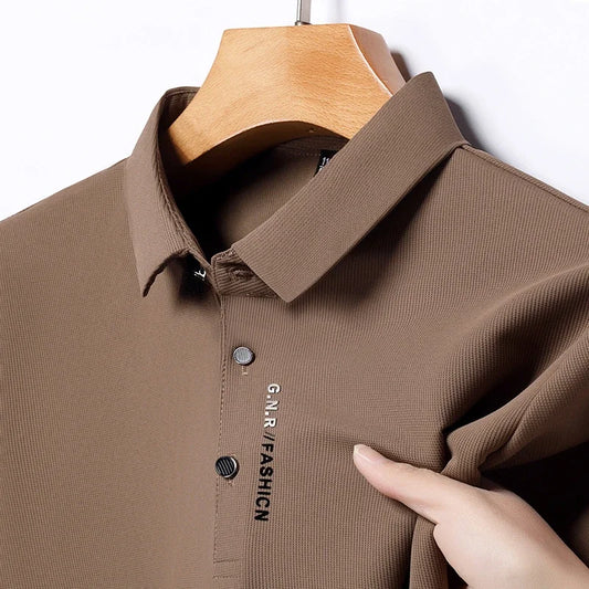 Men's Short Sleeve Solid Color Polo Shirt Breathable Comfortable Elastic Top New Arrivals Casual Business Style - Ellianto fashion Men's