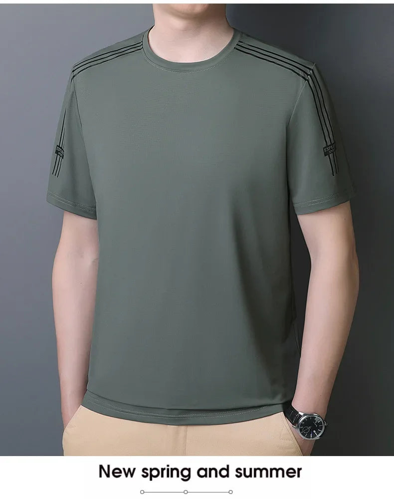 Summer Printed Ice Silk Men's T-shirt Sport Casual Running Fitness Breathable Short Sleeve Large Size Quick Dry Top - Ellianto fashion Men's